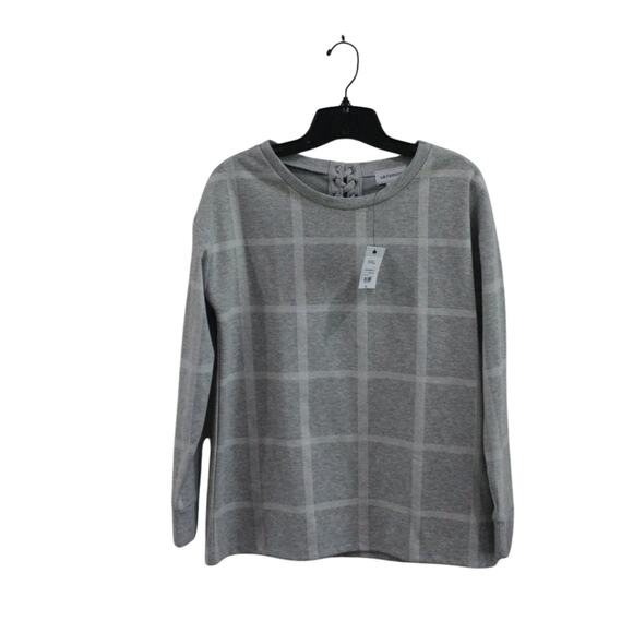 Liz Claiborne Gray Windowpane Check Knit Top Size Small Classic Minimalist - Picture 1 of 7